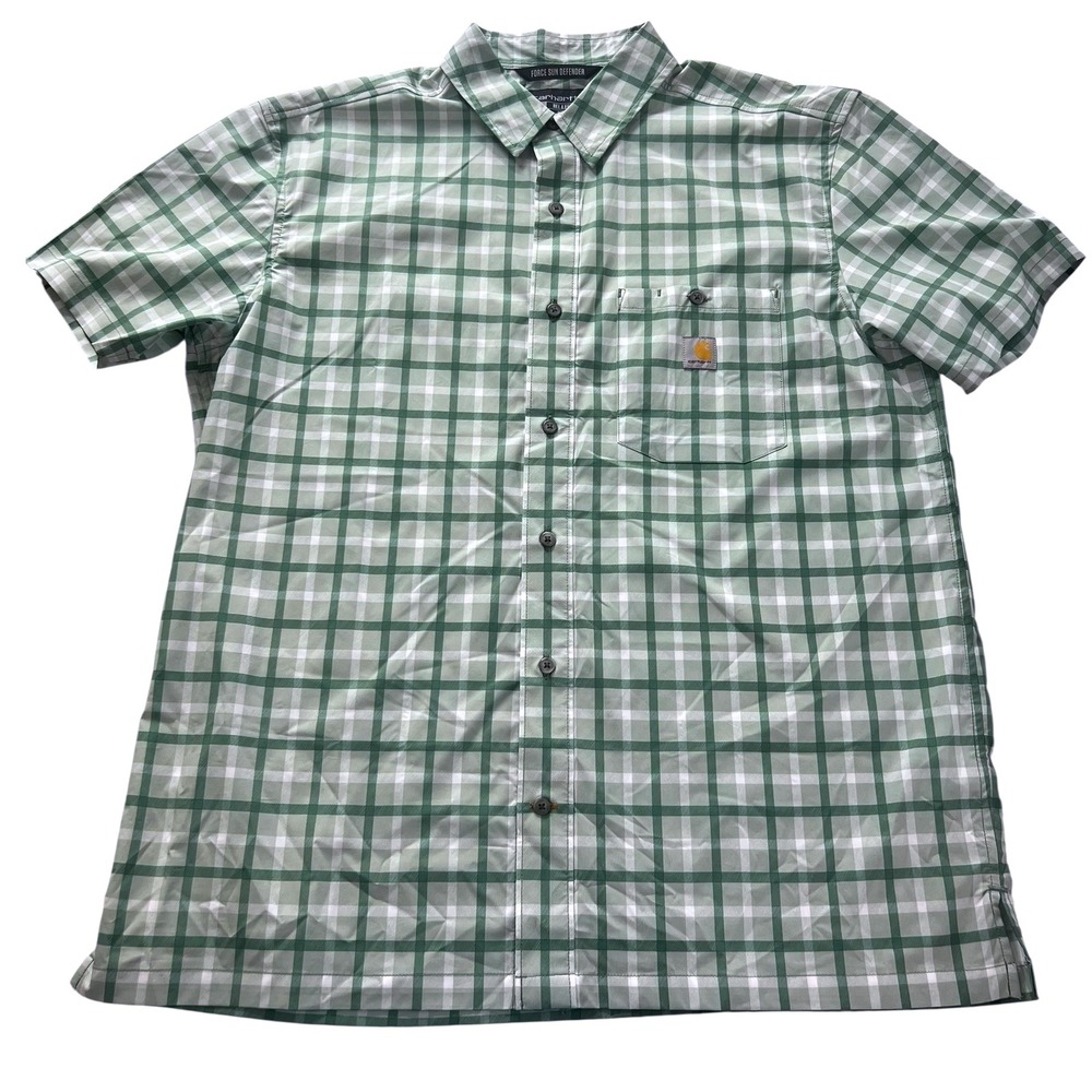 Carhartt Force Sun Defender L Relaxed Vented Shirt Plaid‎ Green Outdoor Fishing